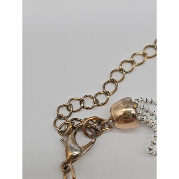 Vintage Petite White & Brass Metal Ball Knotted Tassel Multi Chain 26" Necklace - Picture 15 of 16